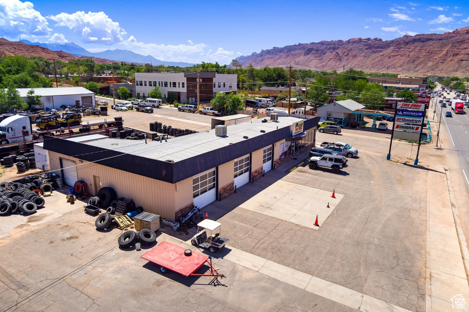 Aerial view of a mountain backdrop