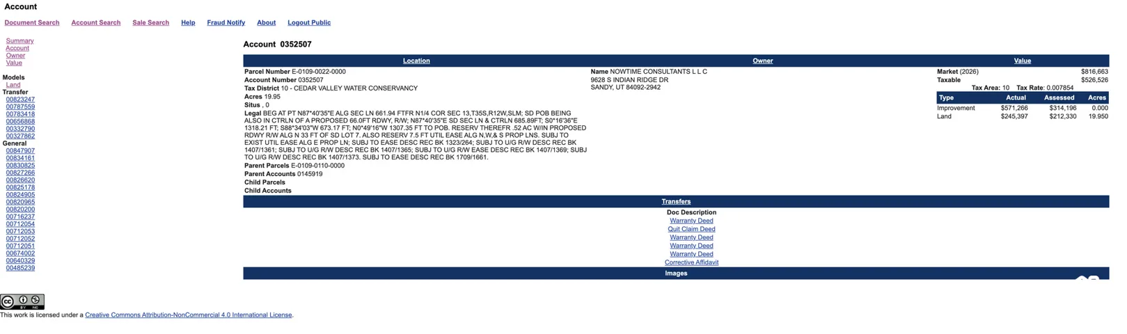 Account Summary. Providing parcel details, owner information, valuation, and transfer history for the property