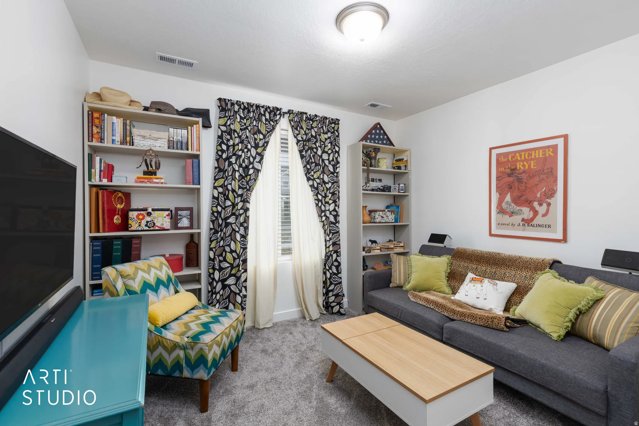Living room featuring carpet floors