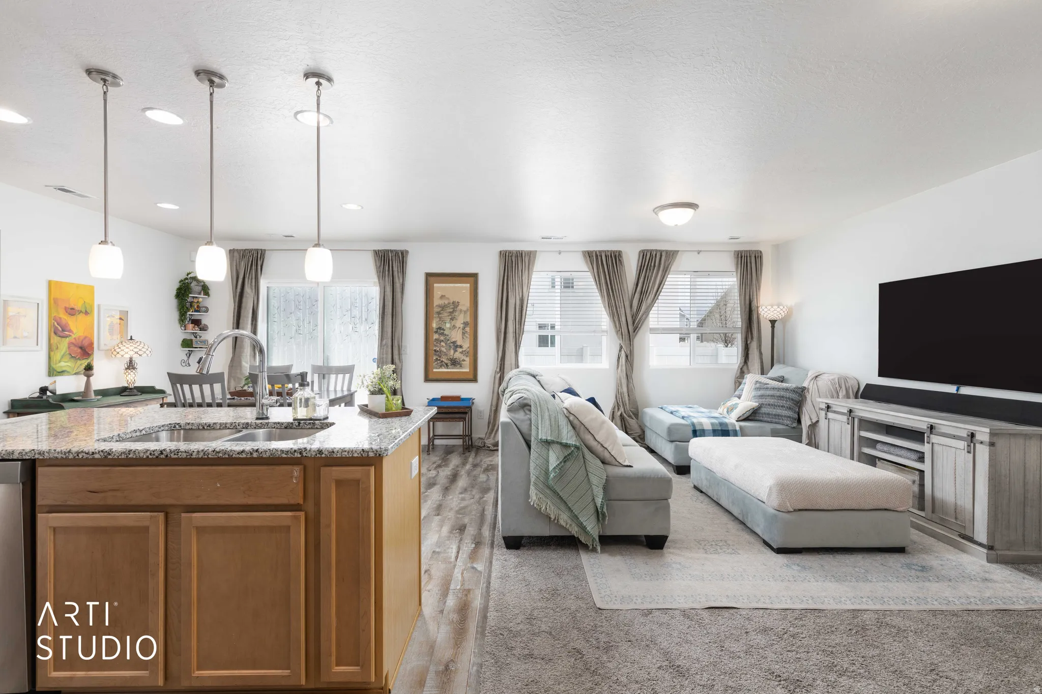 Living area featuring light wood finished floors