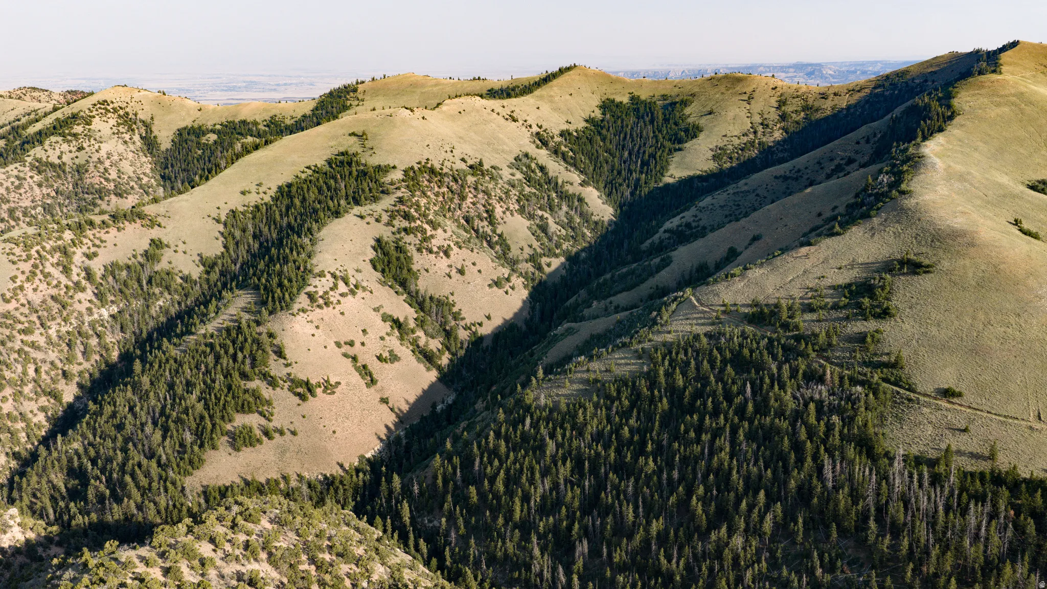 Mountainous terrain with natural vegetation, extensive tree coverage, and varying elevations