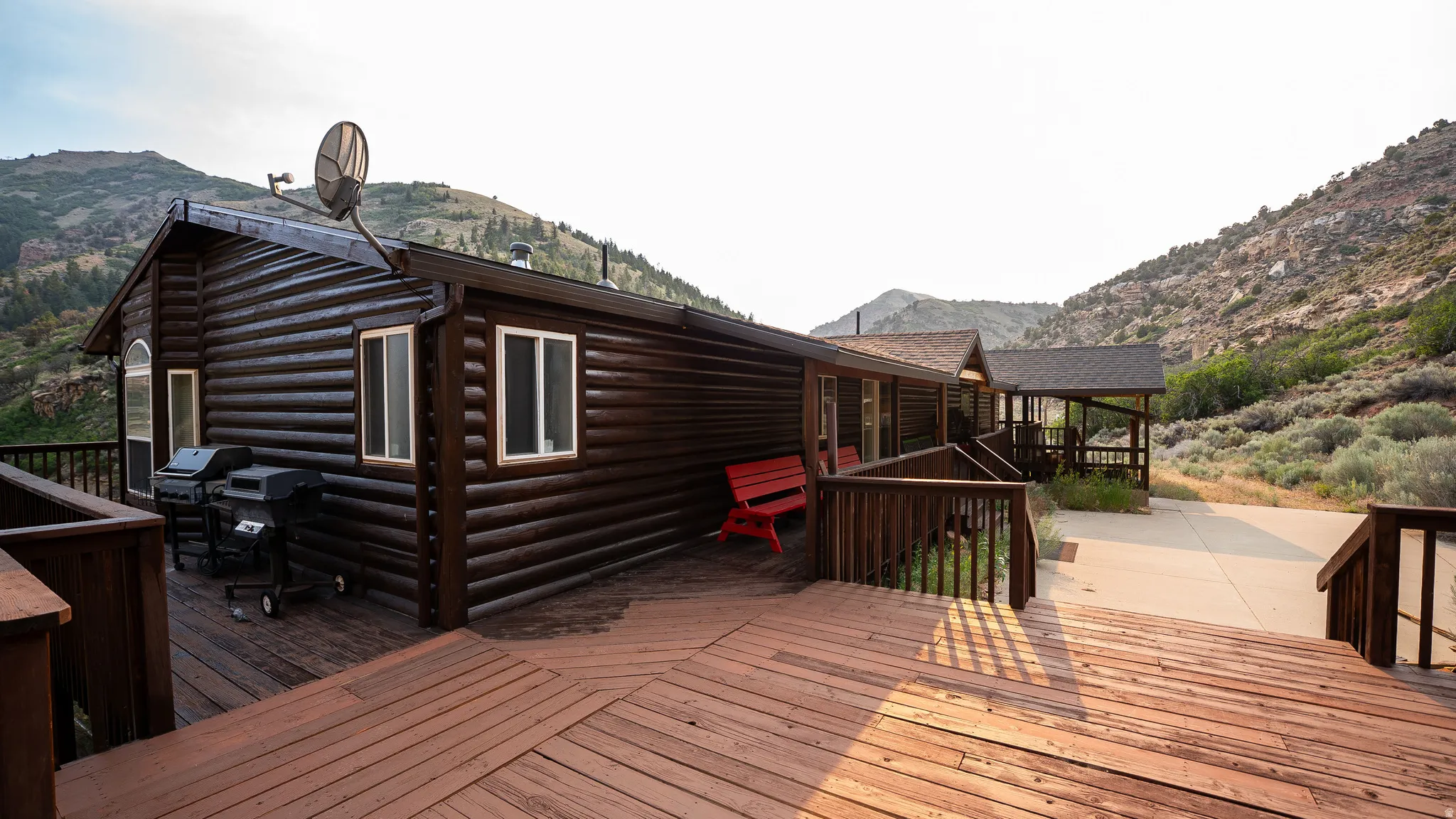 Expansive wood deck with a rich stain finish