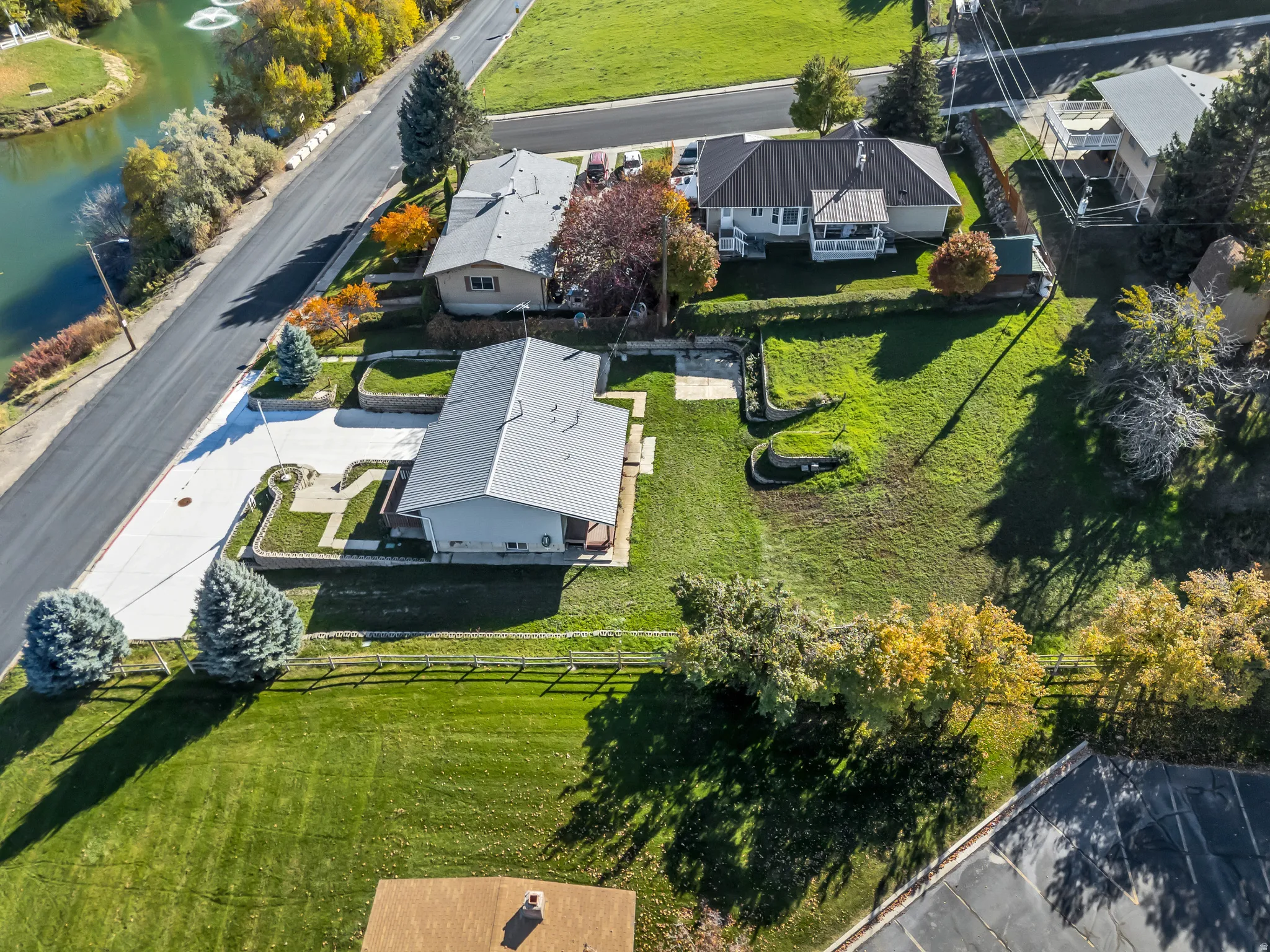 Aerial perspective of suburban area
