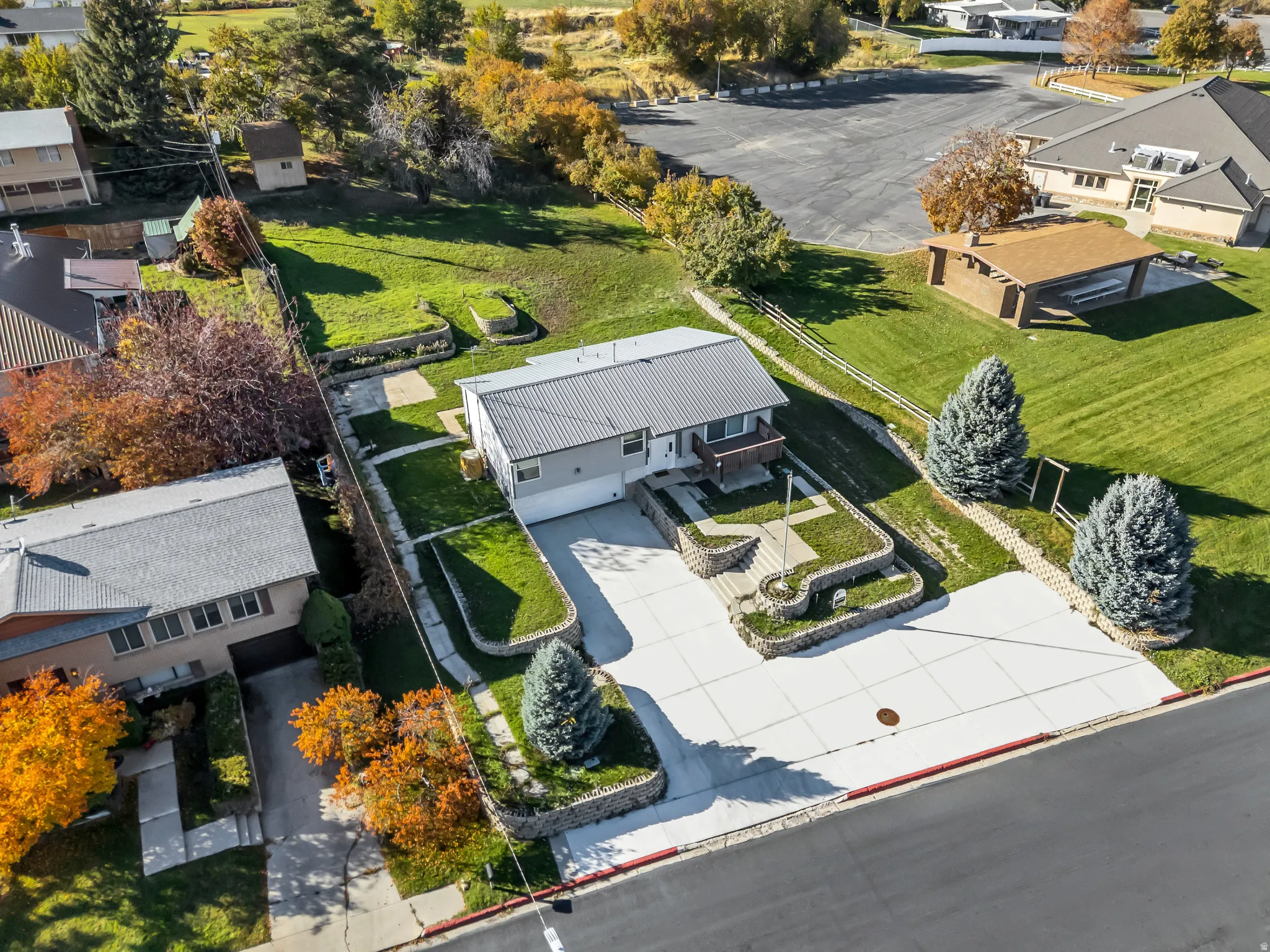 Aerial perspective of suburban area