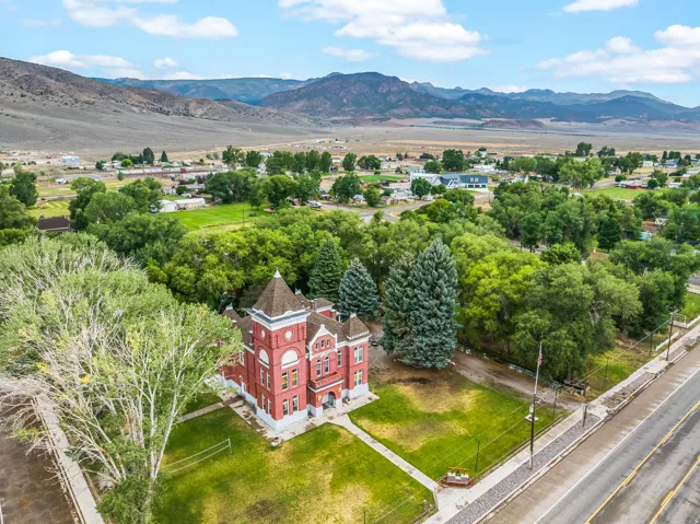 Drone / aerial view of a mountainous background
