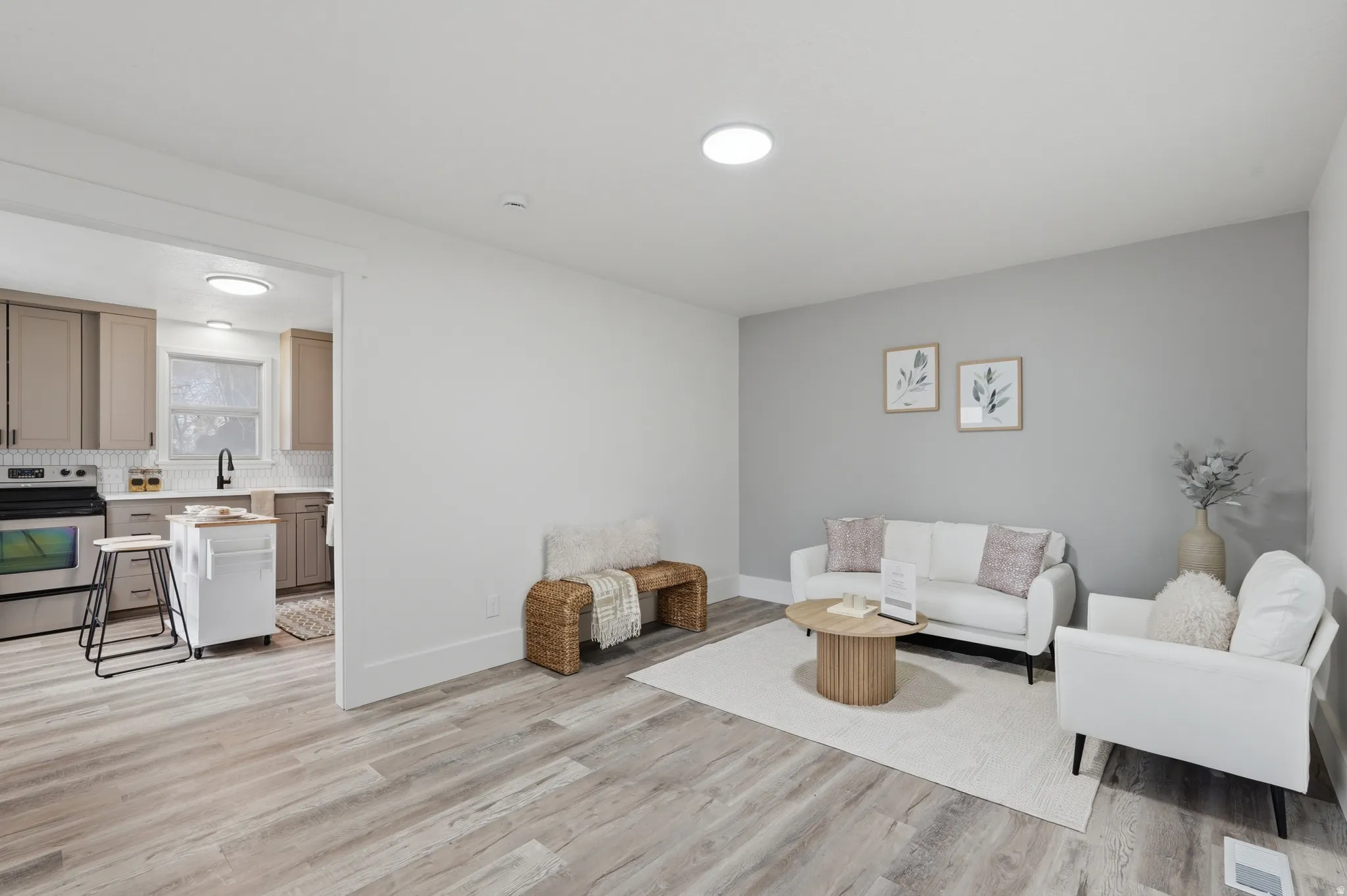 Living room featuring light wood-style floors