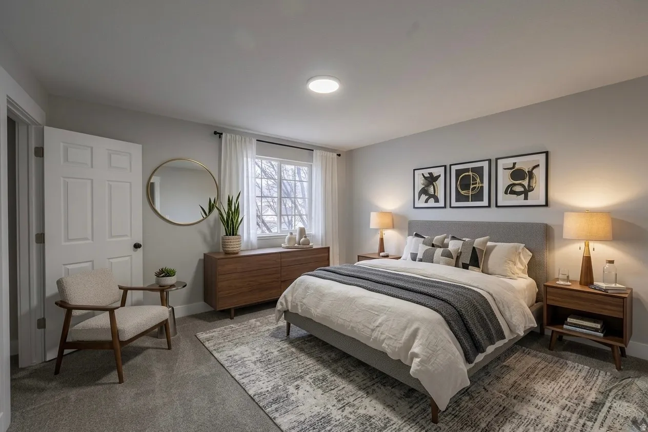 Bedroom with carpet and baseboards