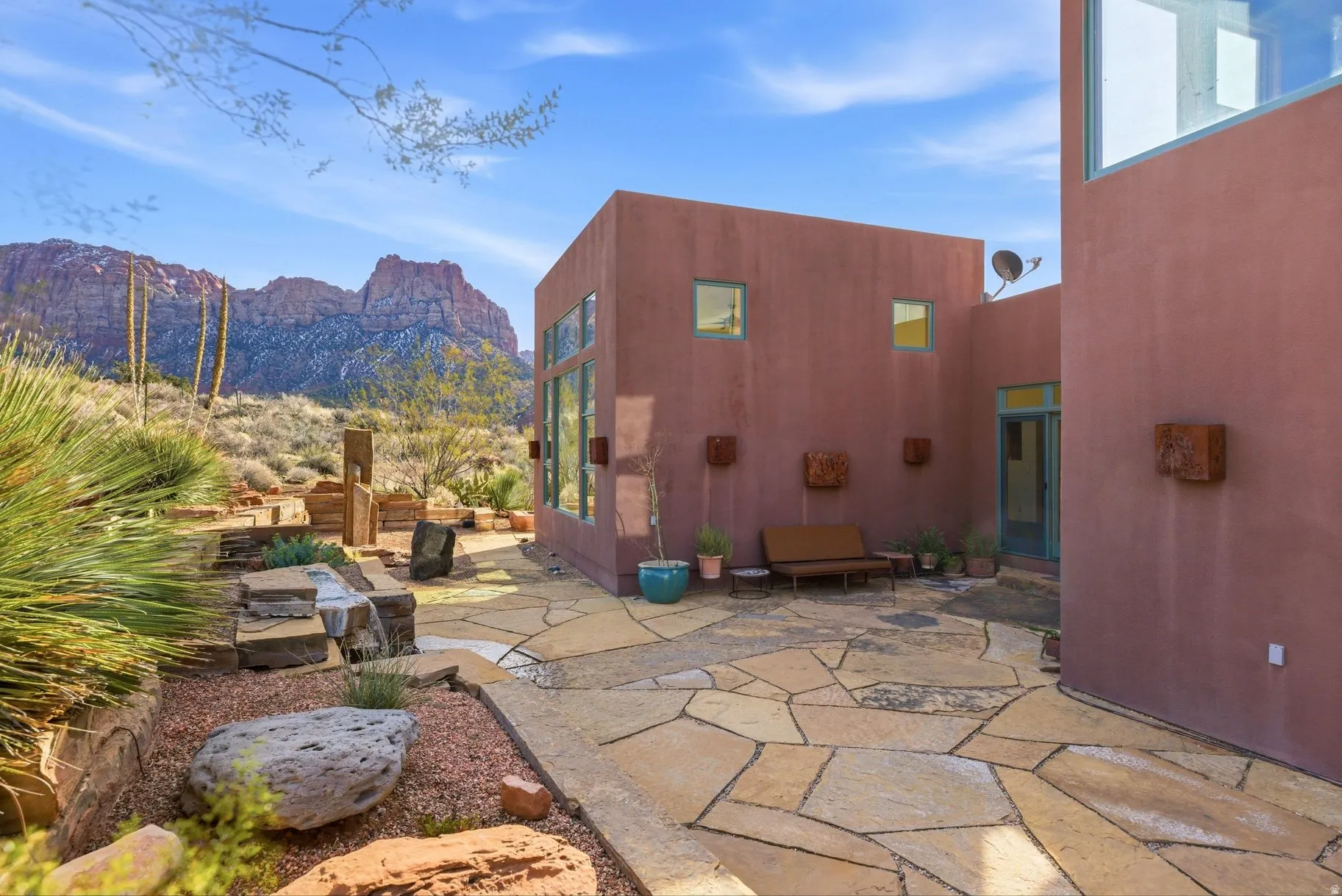 View of patio / terrace featuring a mountain view