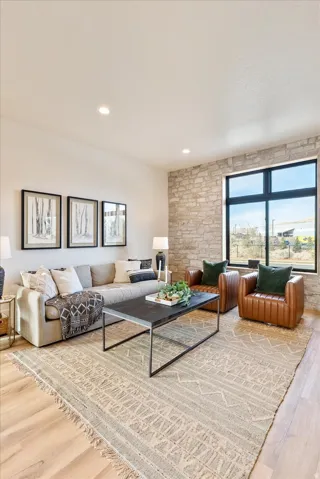 Living area with wood finished floors