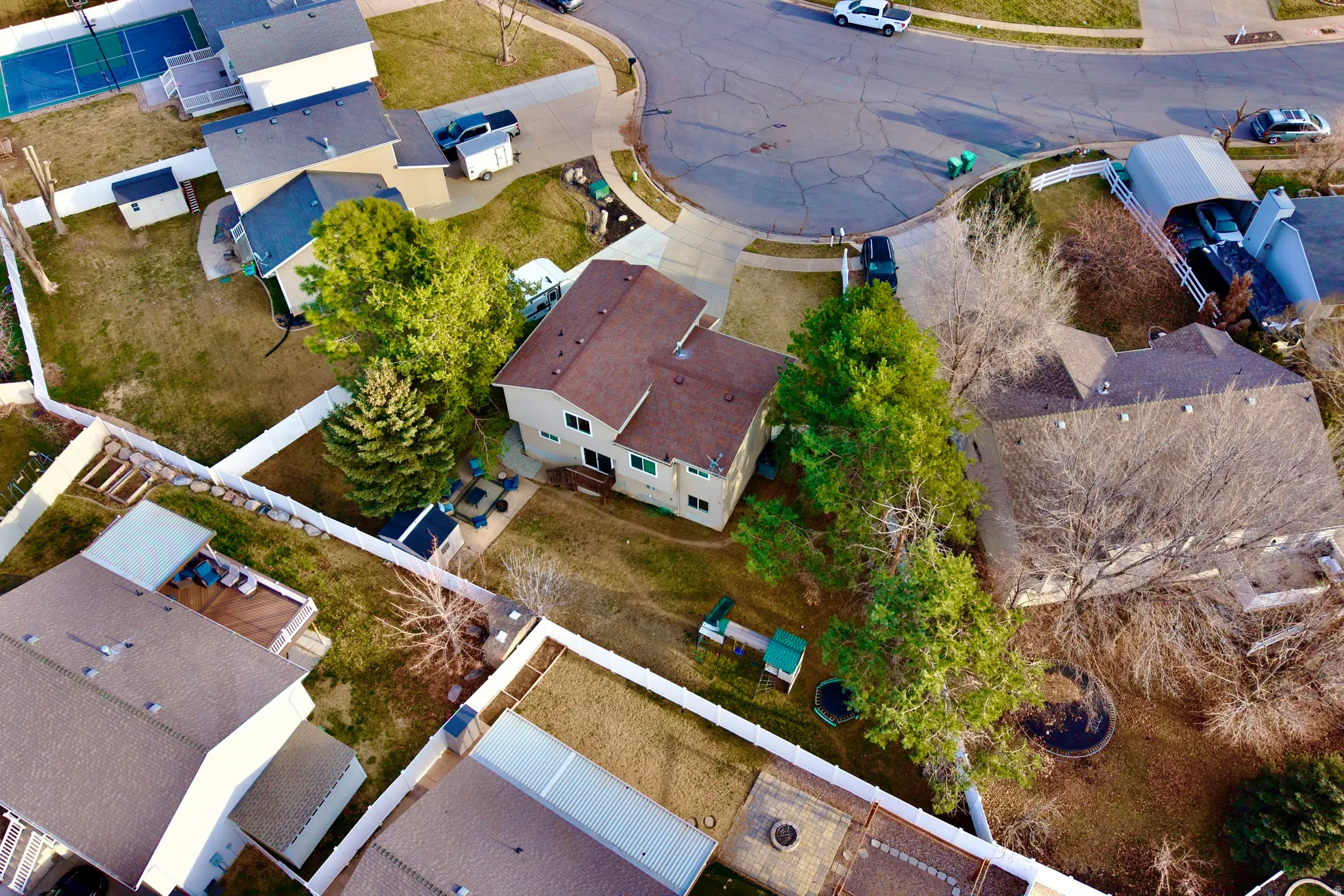Aerial perspective of suburban area
