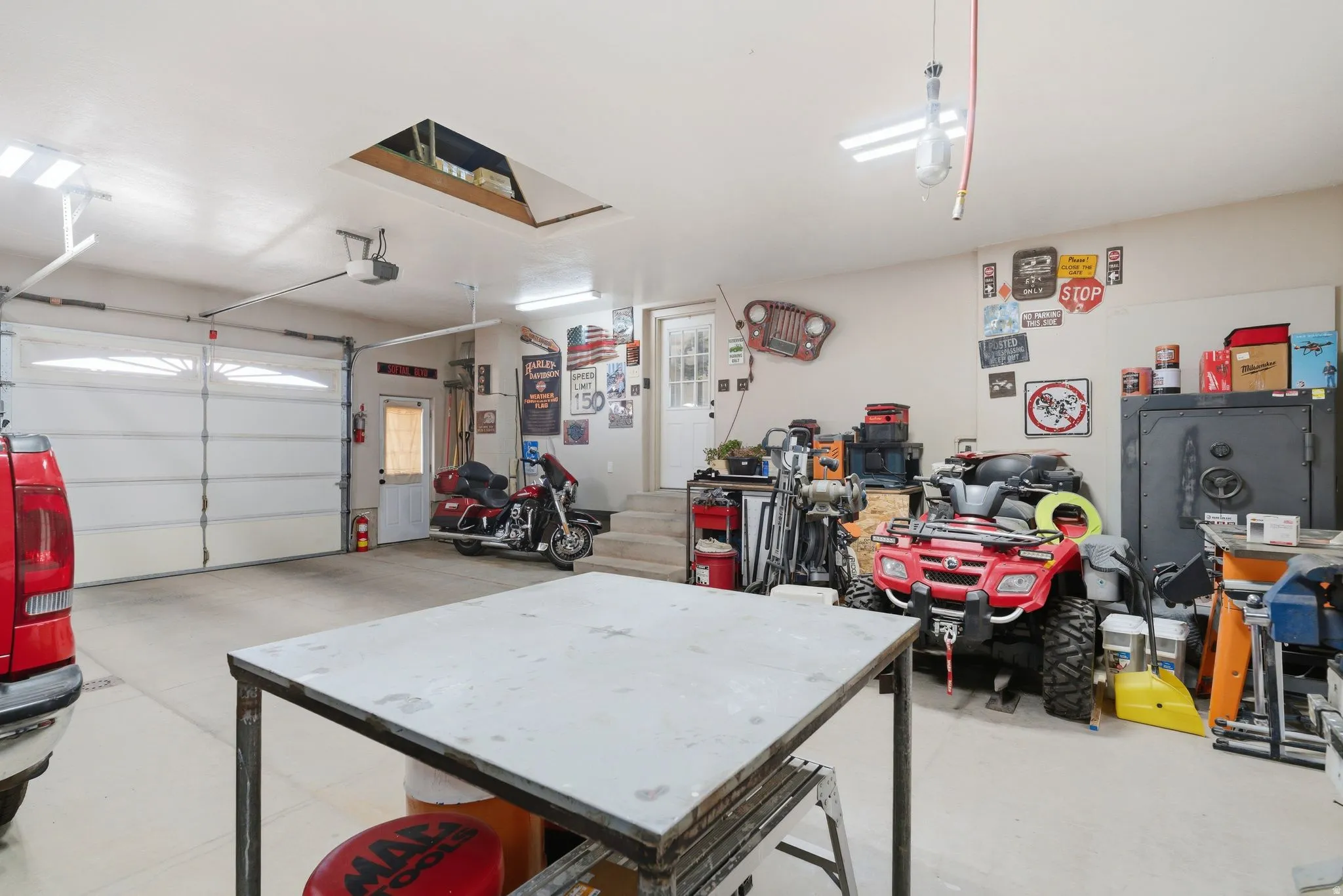 Garage with a workshop area