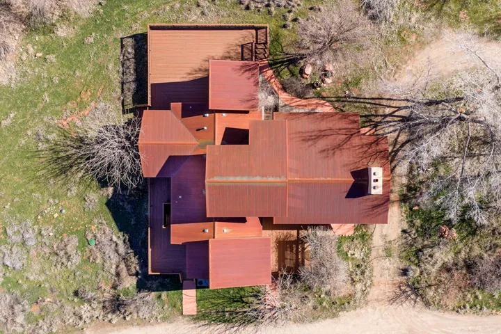 Overhead view of metal roof