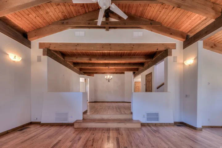 looking up to formal dining area
