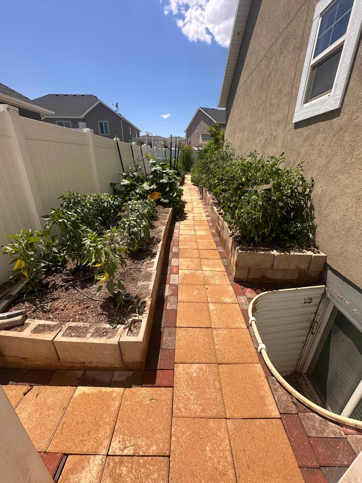 Fenced yard featuring a garden