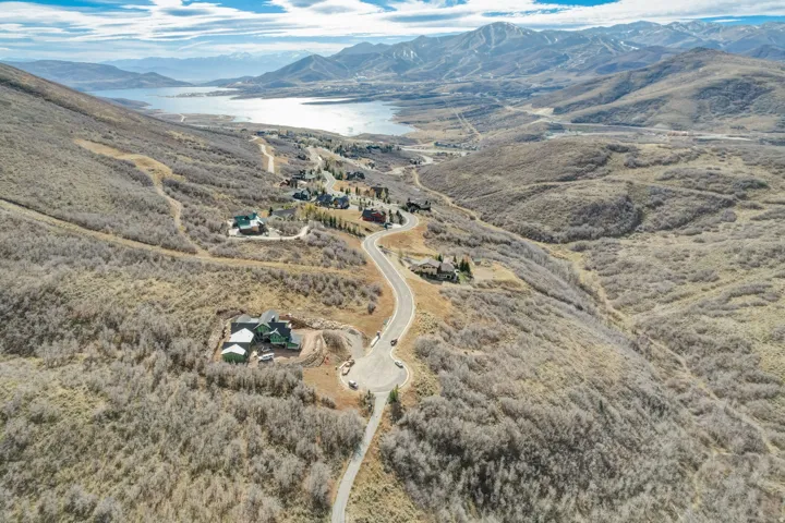 Aerial view of a water and mountain view