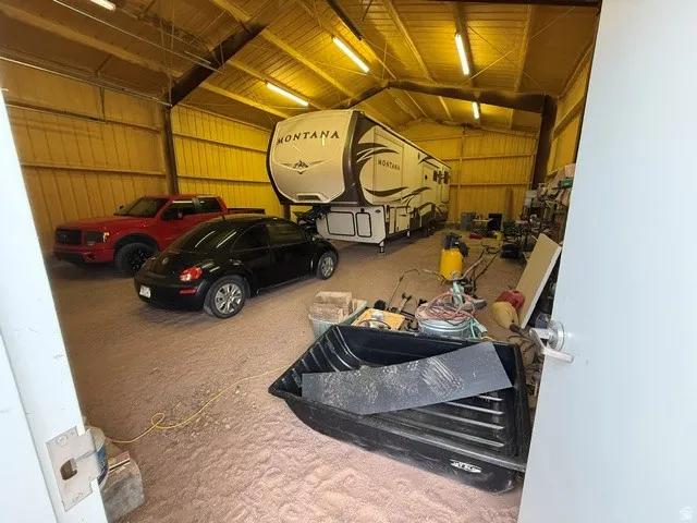 Garage with metal wall