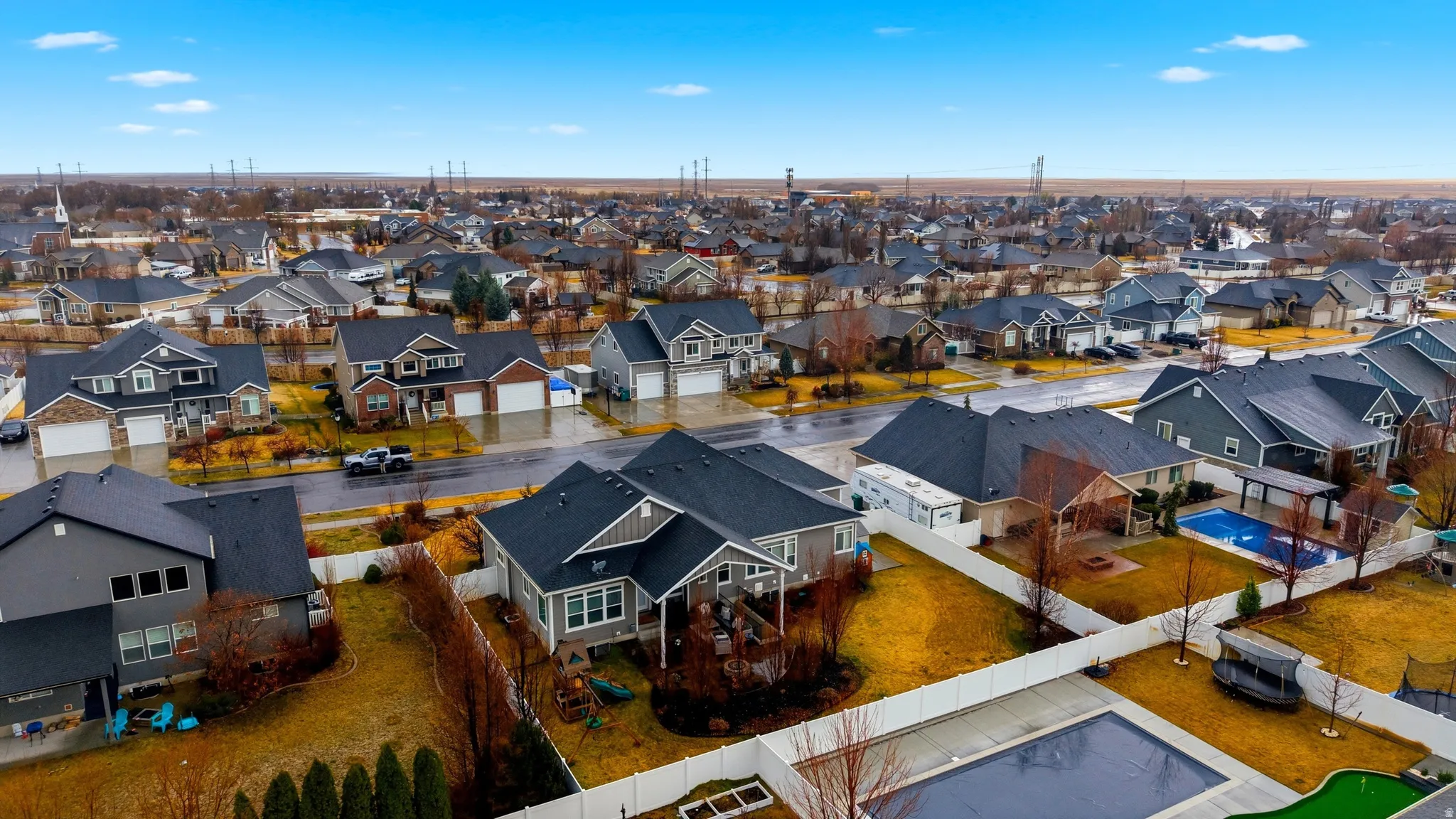Aerial view of residential area