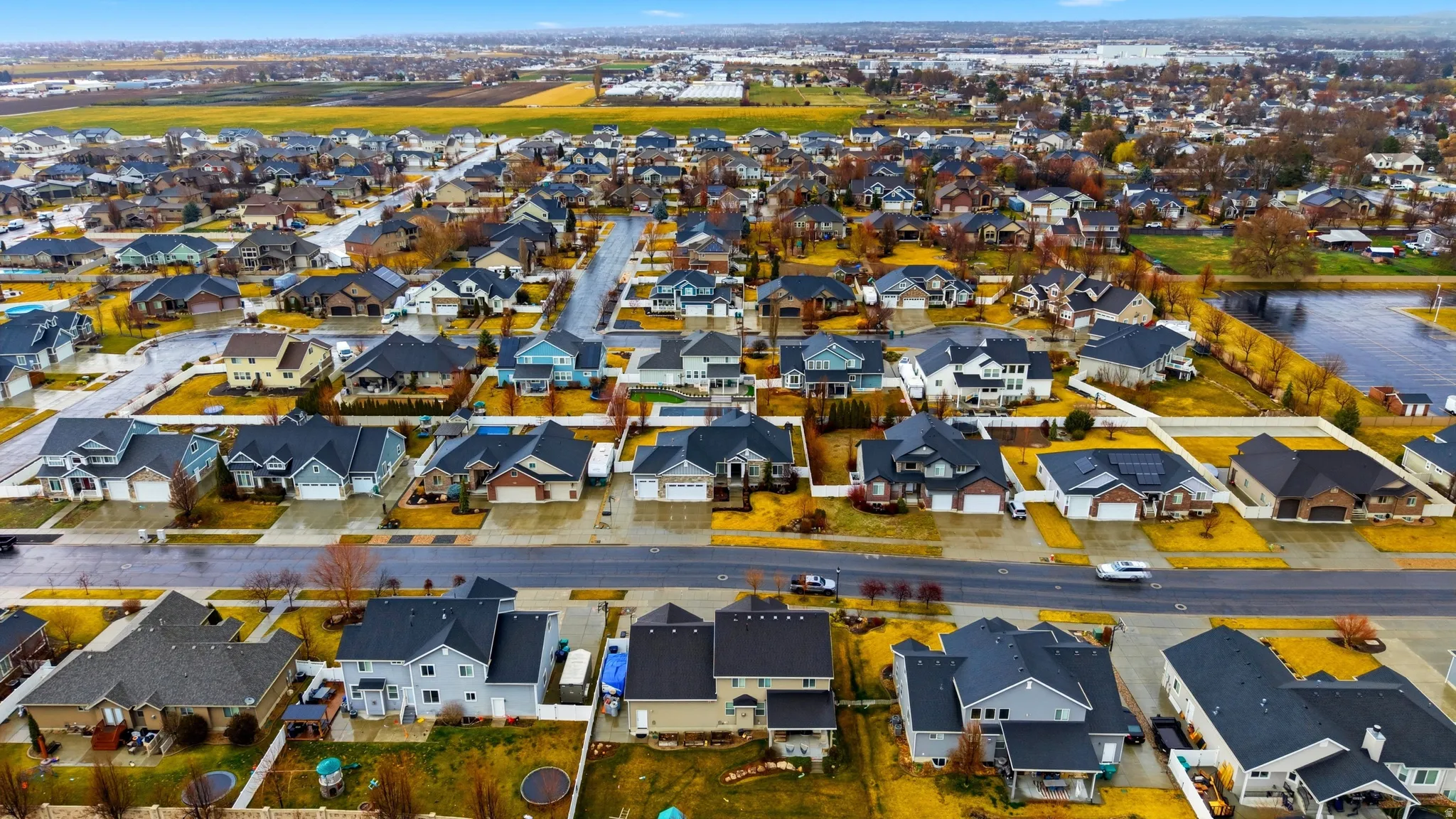 Aerial perspective of suburban area
