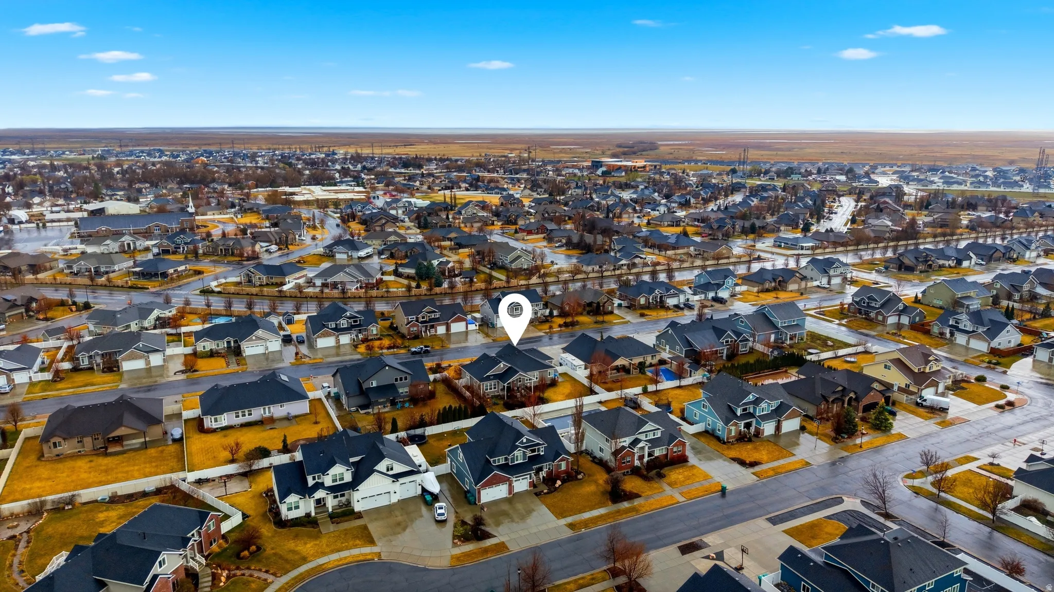 Aerial perspective of suburban area