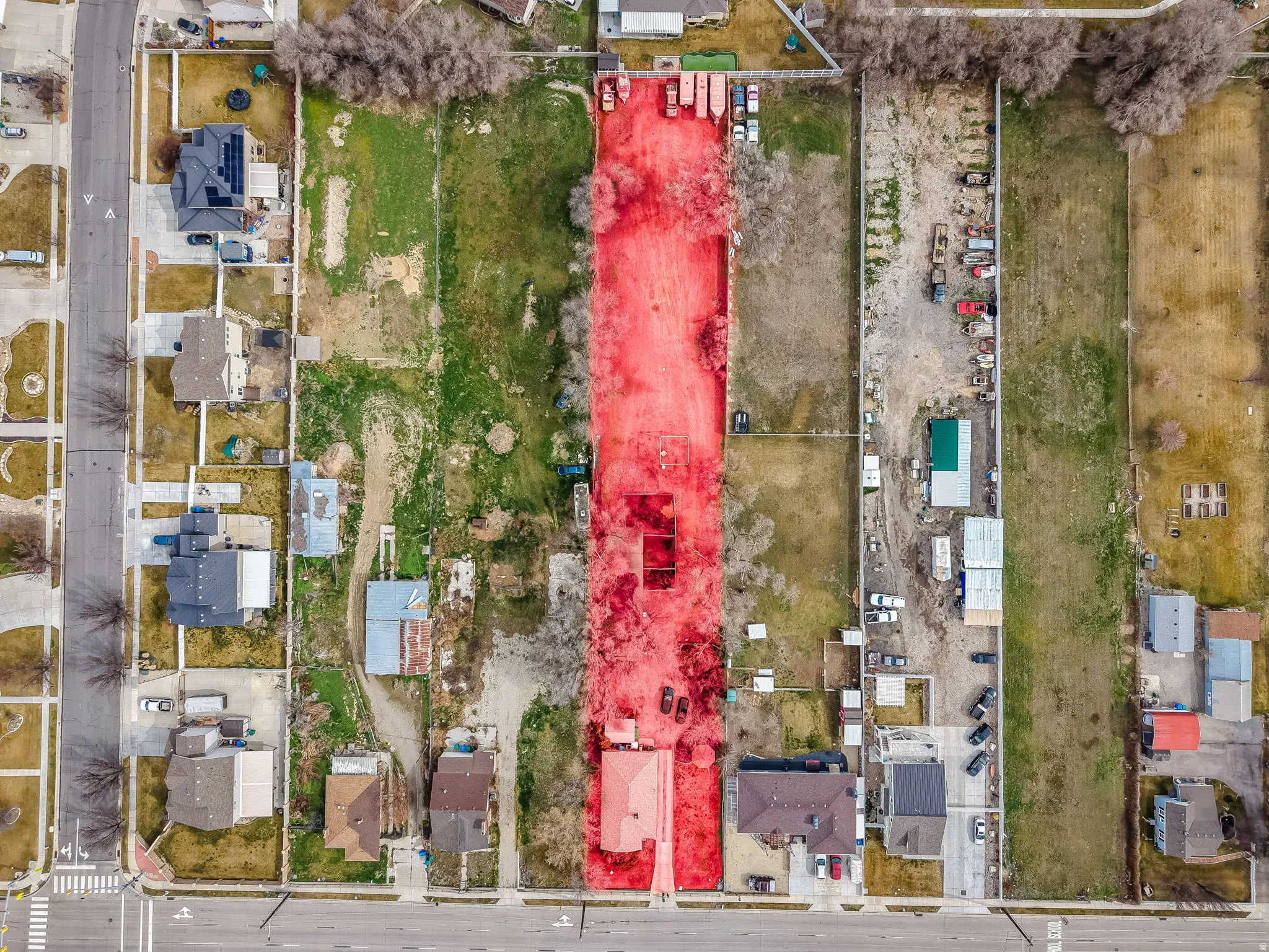 Aerial perspective of suburban area