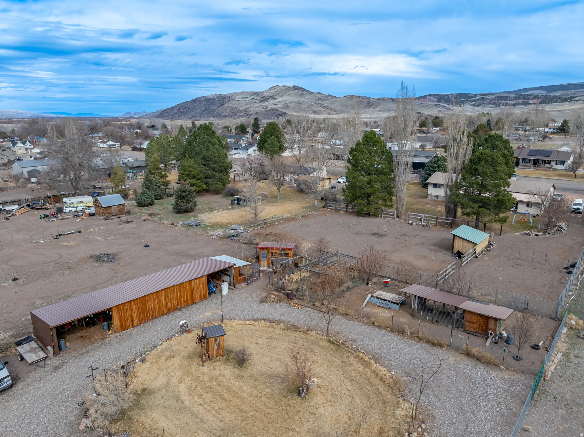 Drone / aerial view of a mountain backdrop