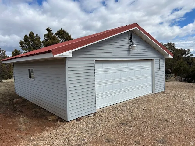View of detached garage