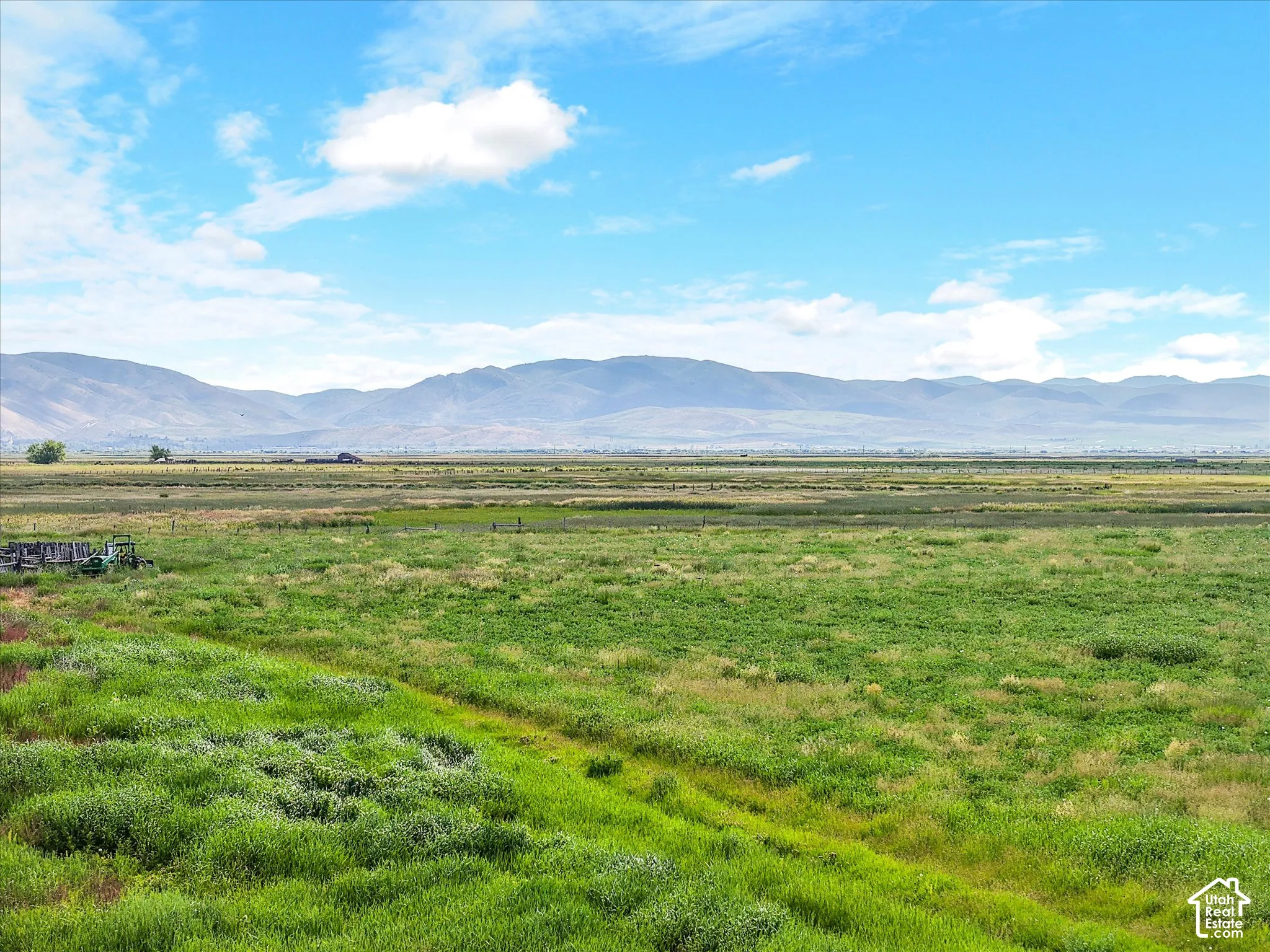 Expansive green landscape with distant mountains