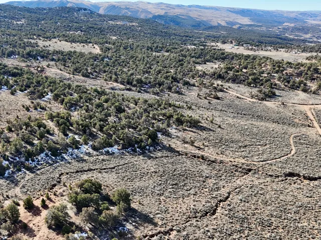 Bird's eye view of a mountainous background