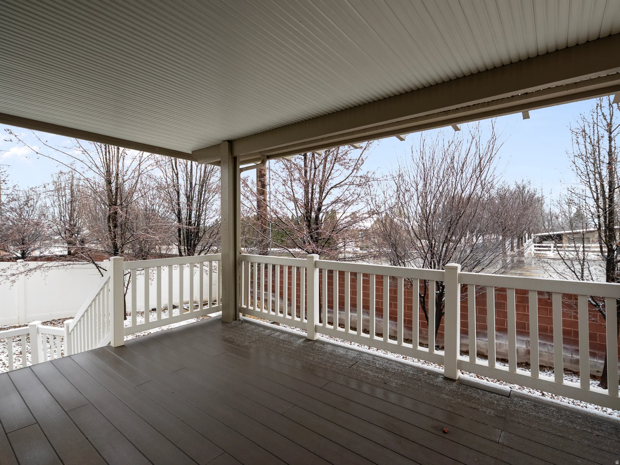 View of snow covered deck