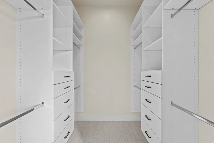 Walk in closet with light carpet