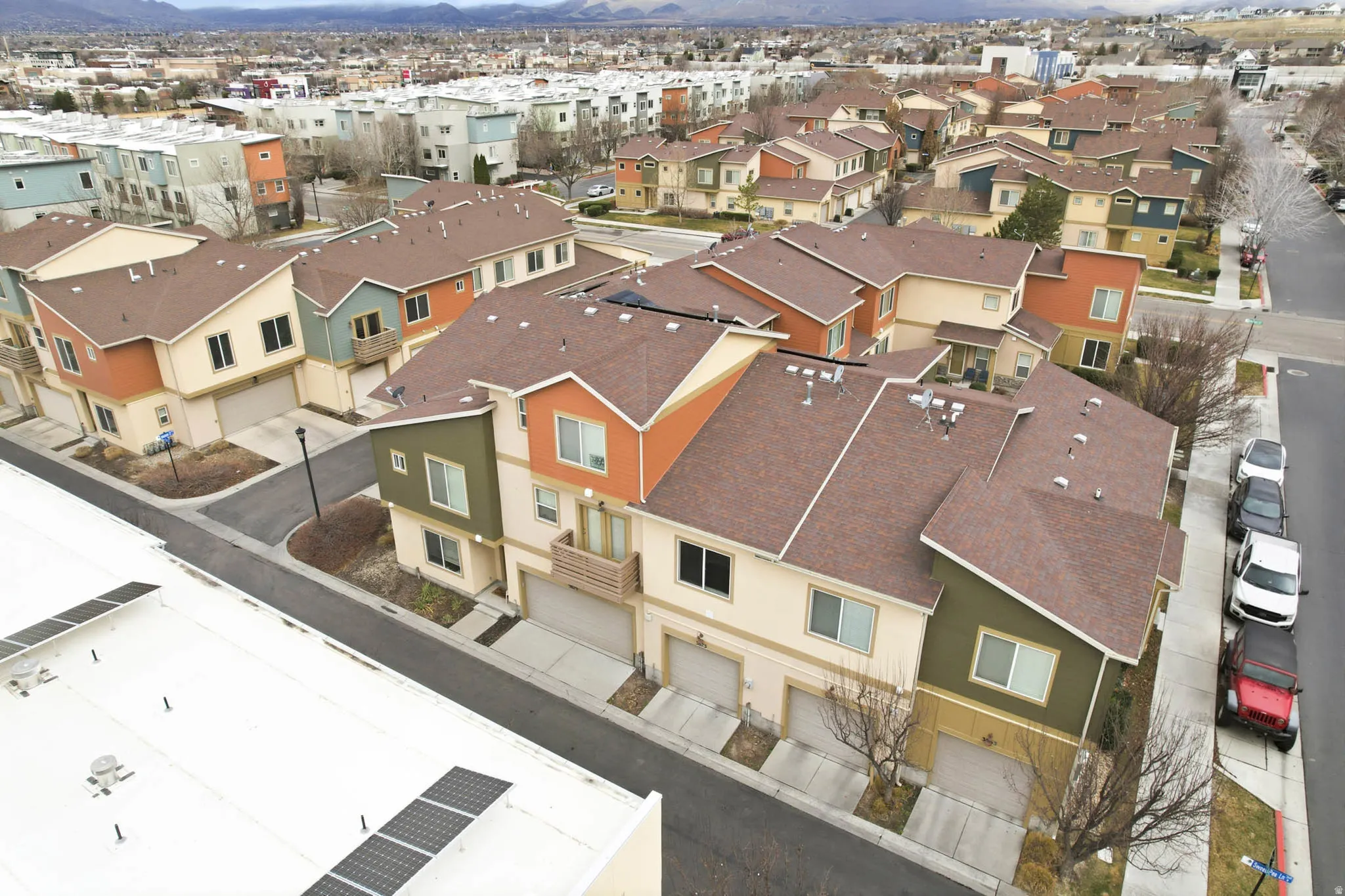 Drone / aerial view of a mountainous background