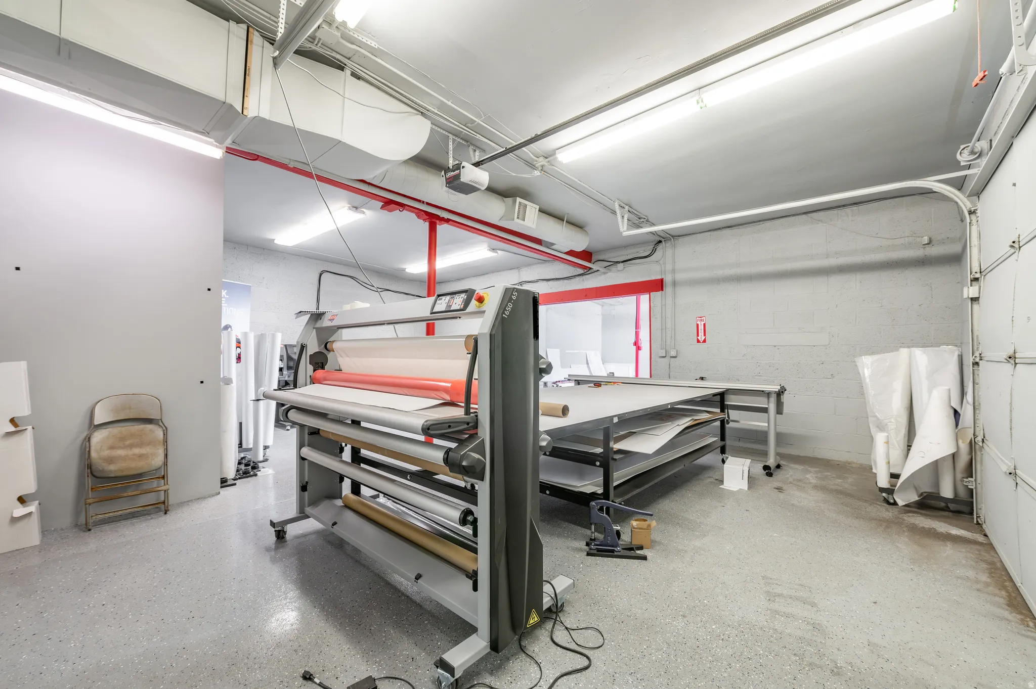 Garage with concrete block wall
