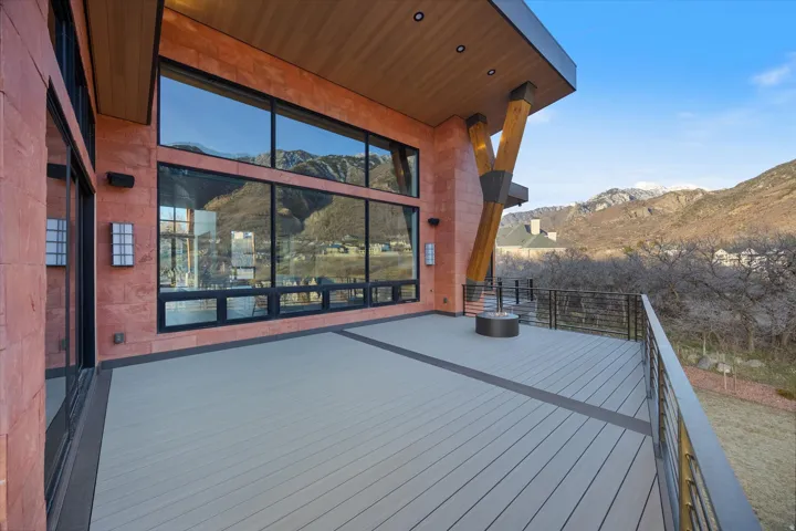 Wooden terrace with a mountain view