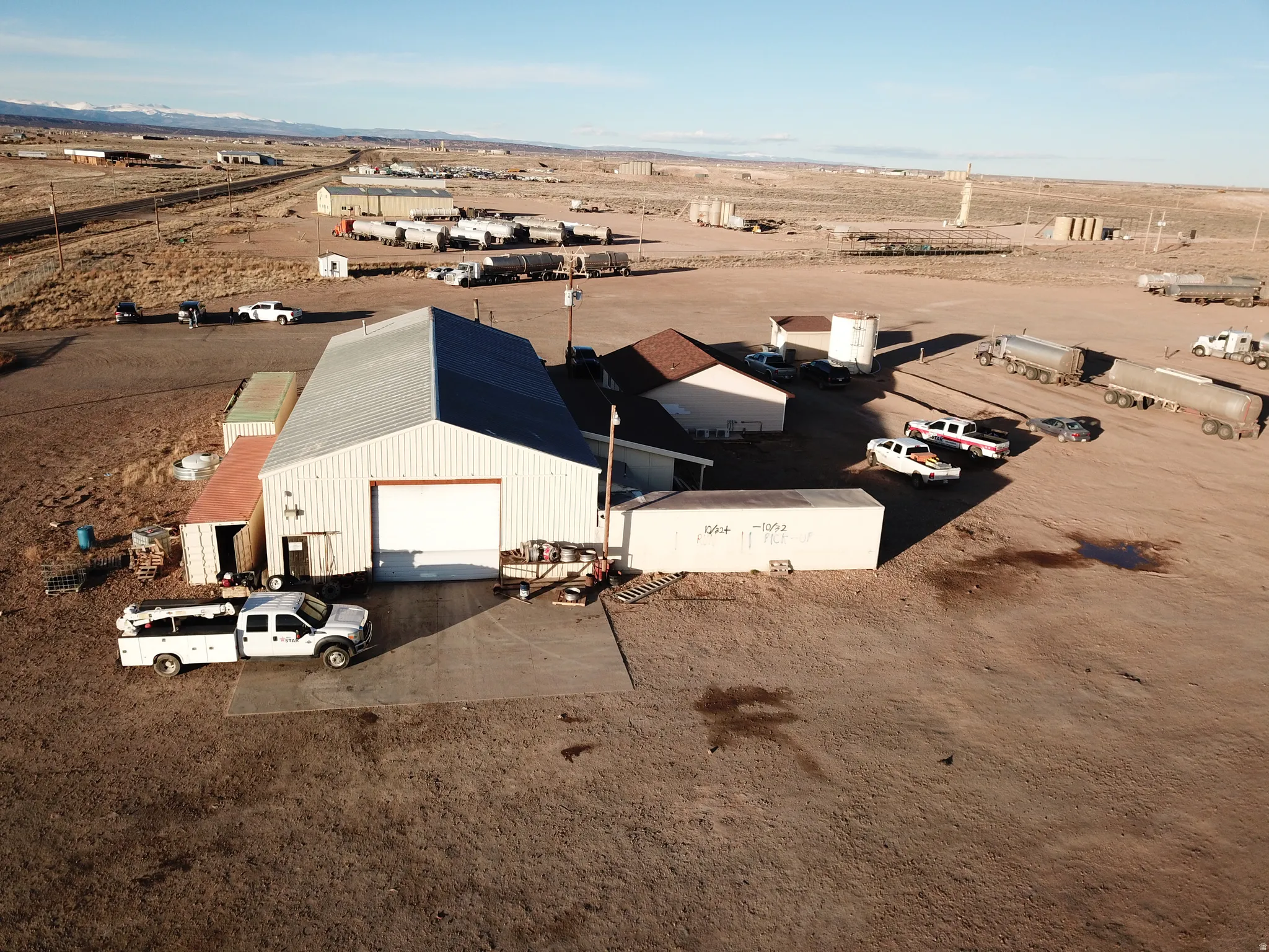 Aerial view of sparsely populated area with a desert landscape