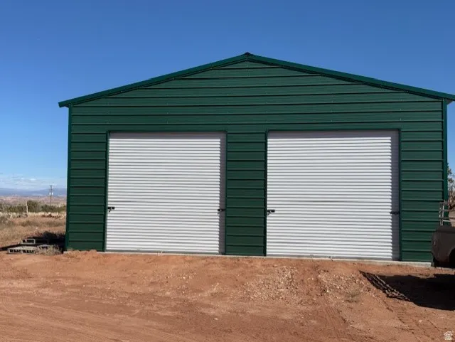 View of detached garage