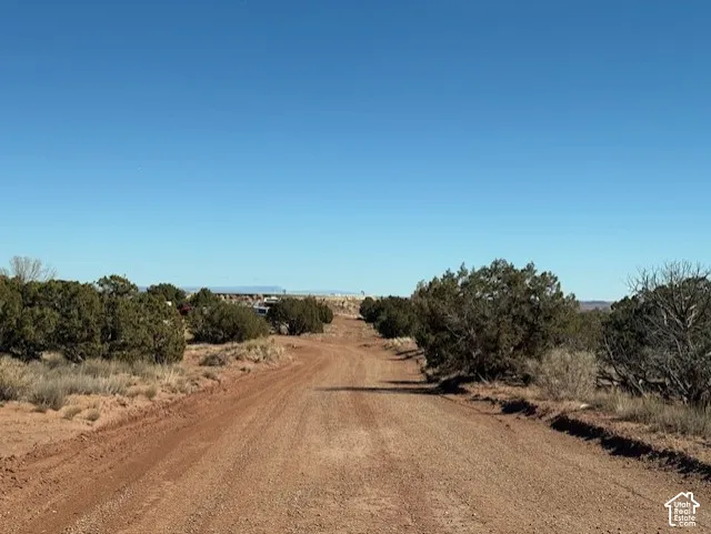 View of dirt / gravel road featuring a view of rural / pastoral area