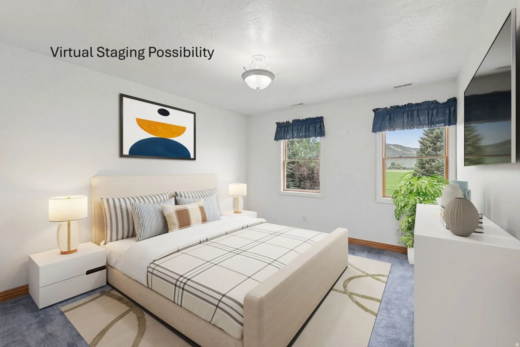 Bedroom featuring carpet floors and a textured ceiling