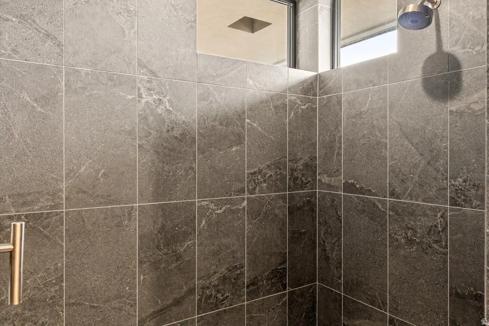 Bathroom view of tiled shower