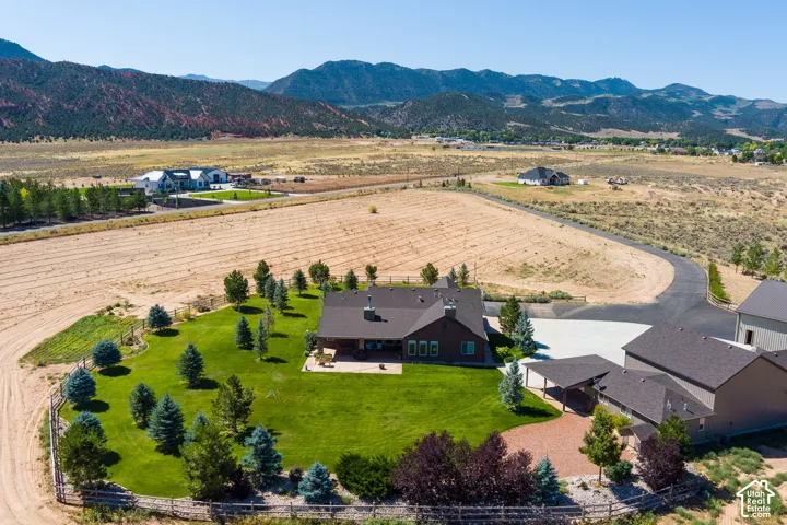 Overview of rural landscape featuring mountains