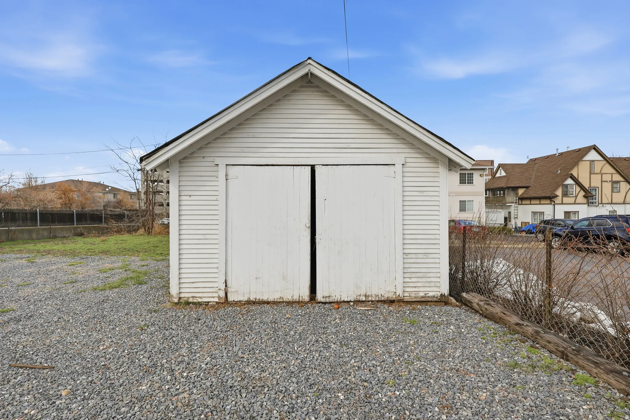 View of shed featuring a fenced backyard