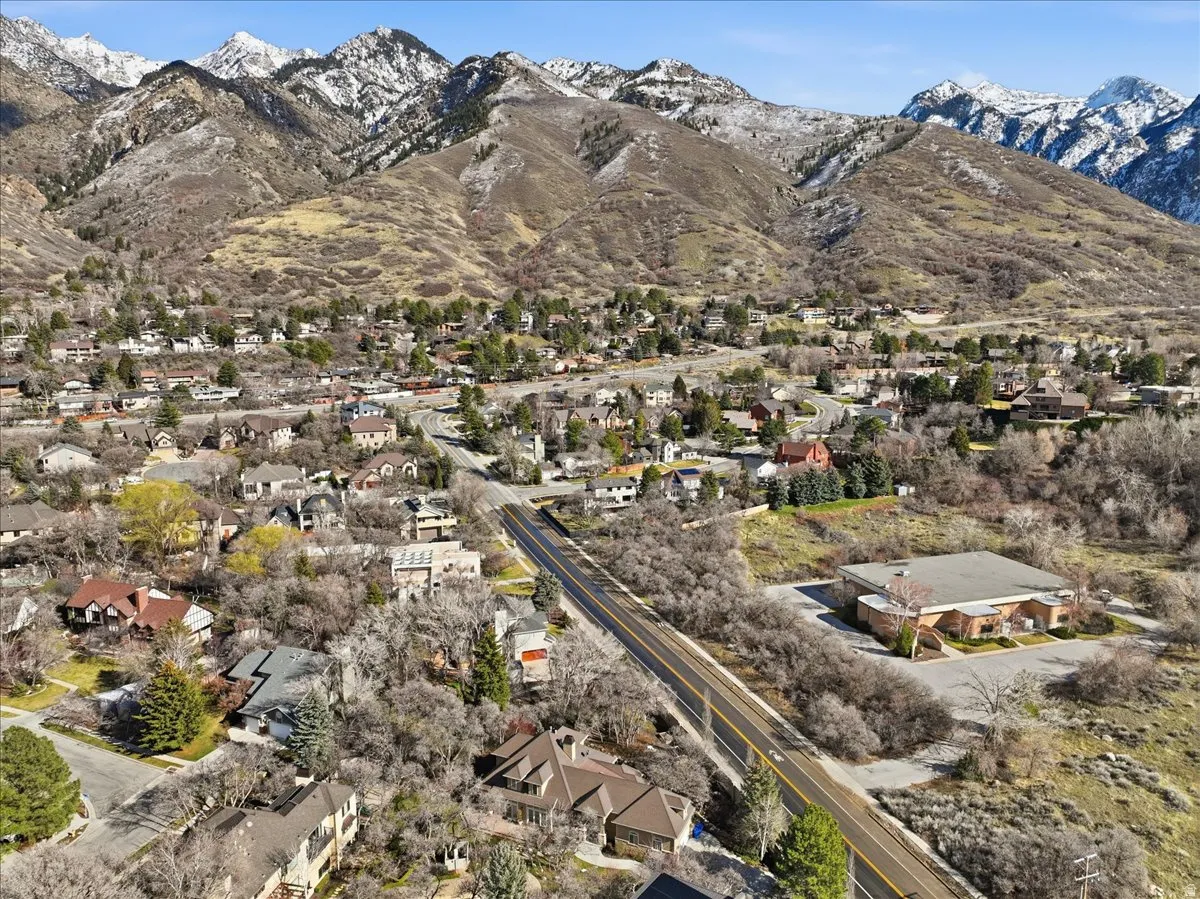 View of mountain background with nearby suburban area