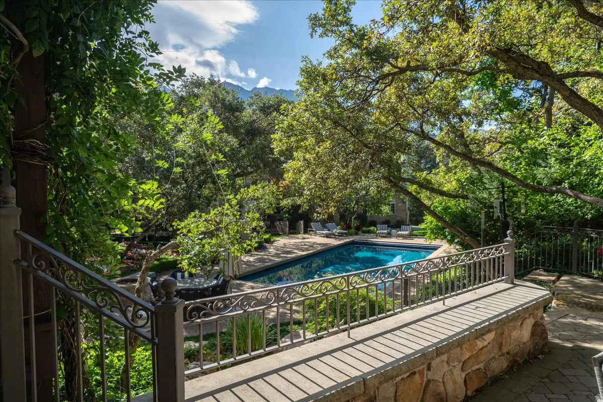Outdoor pool with a patio