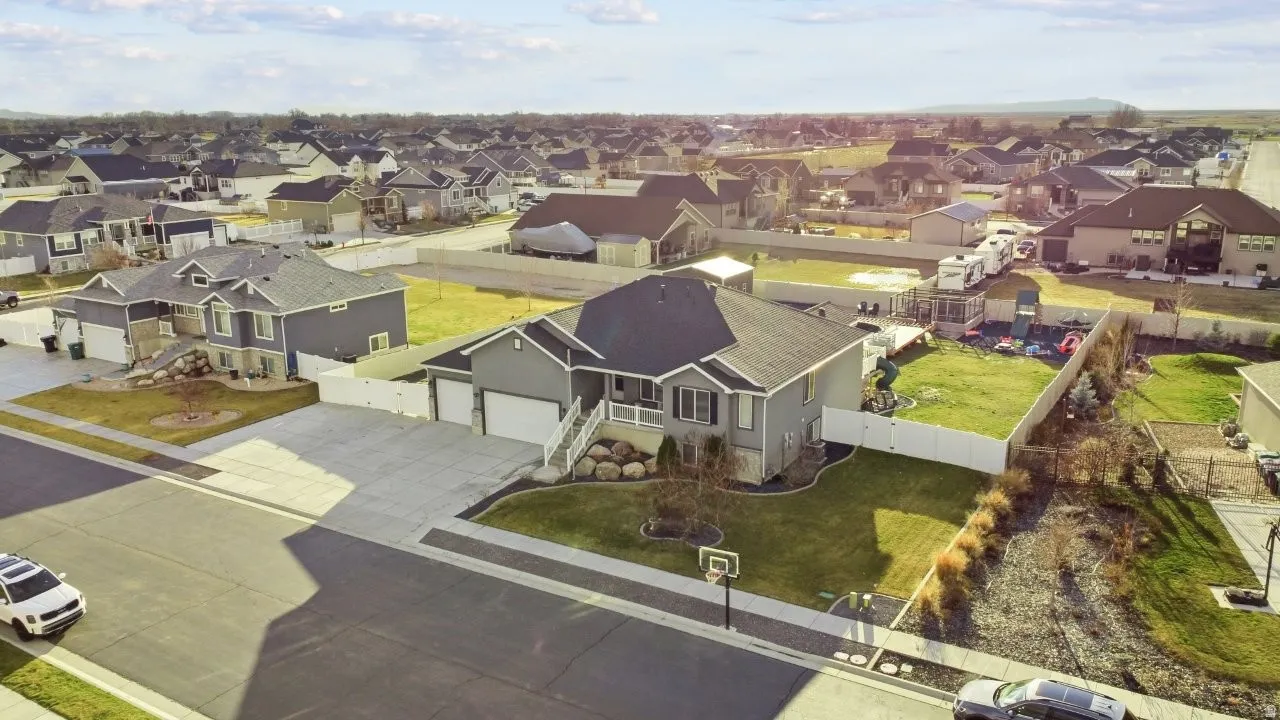 Aerial perspective of suburban area