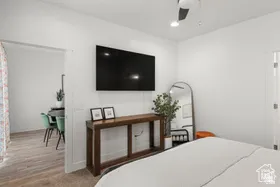 Bedroom with recessed lighting and a ceiling fan