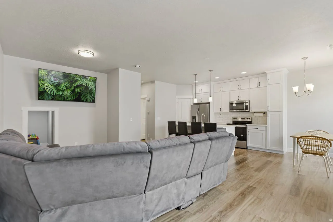Large family room open to the kitchen and dining area