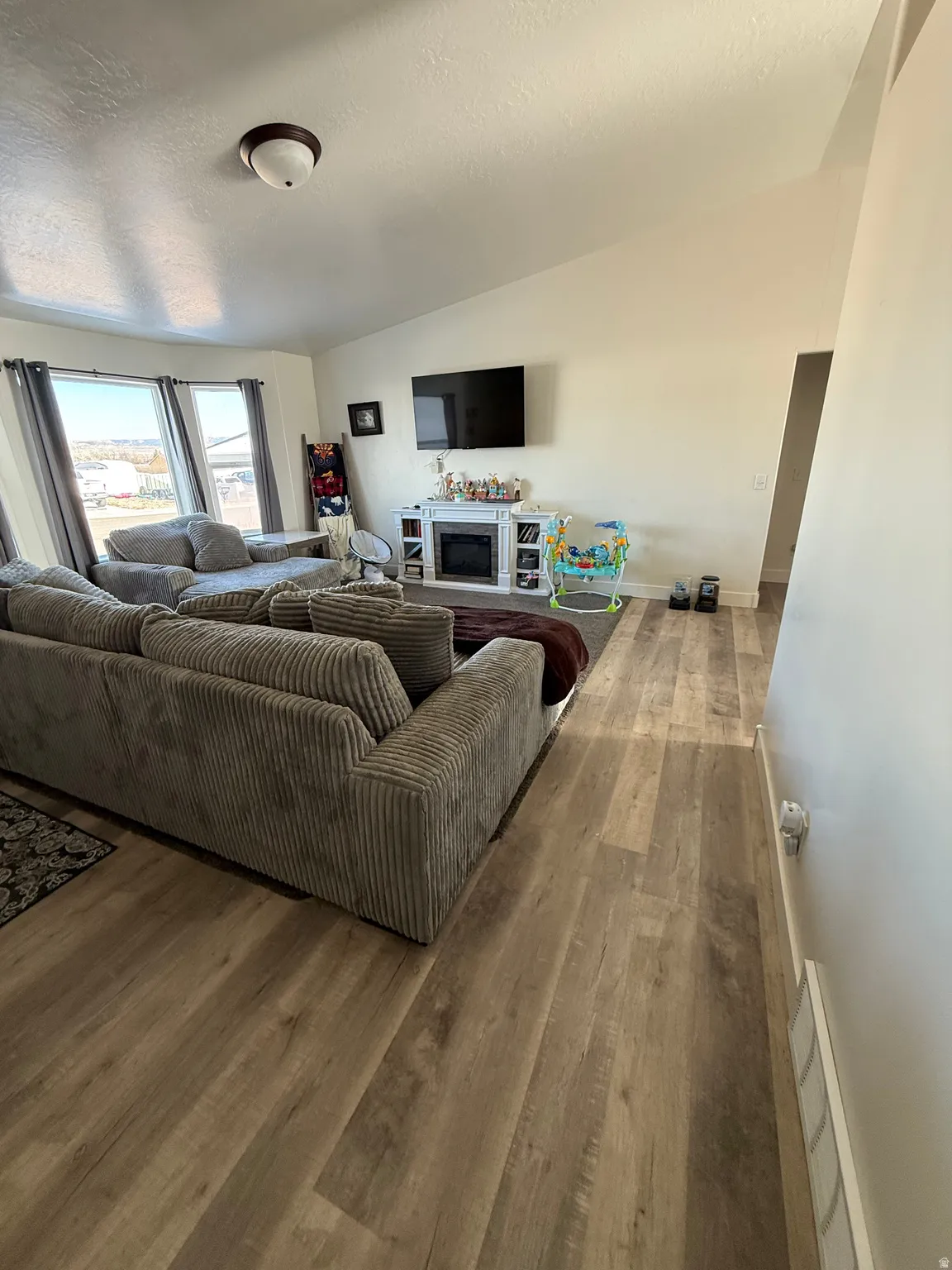 Living room featuring wood finished floors and baseboards
