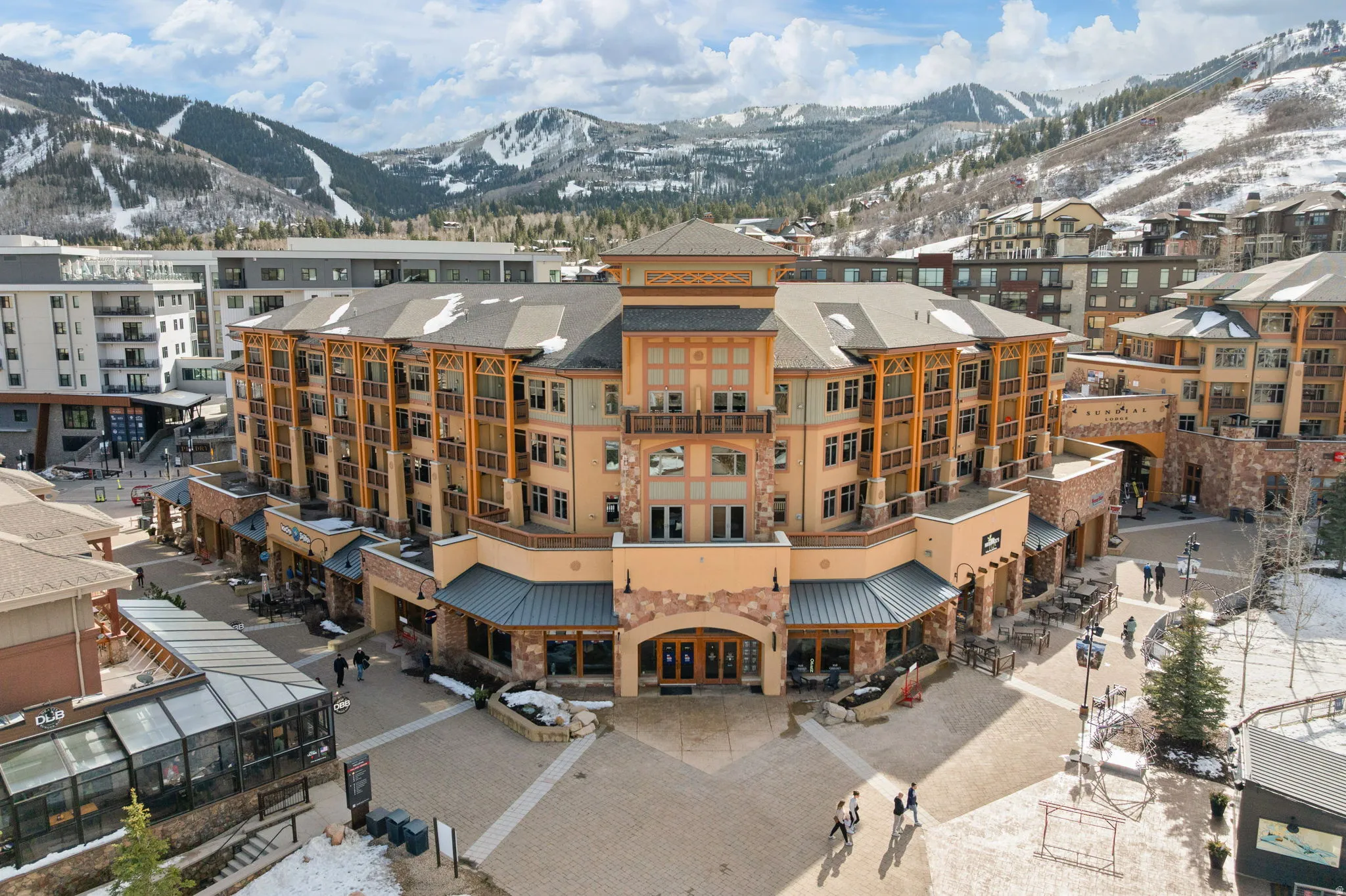 Drone / aerial view of a mountain backdrop