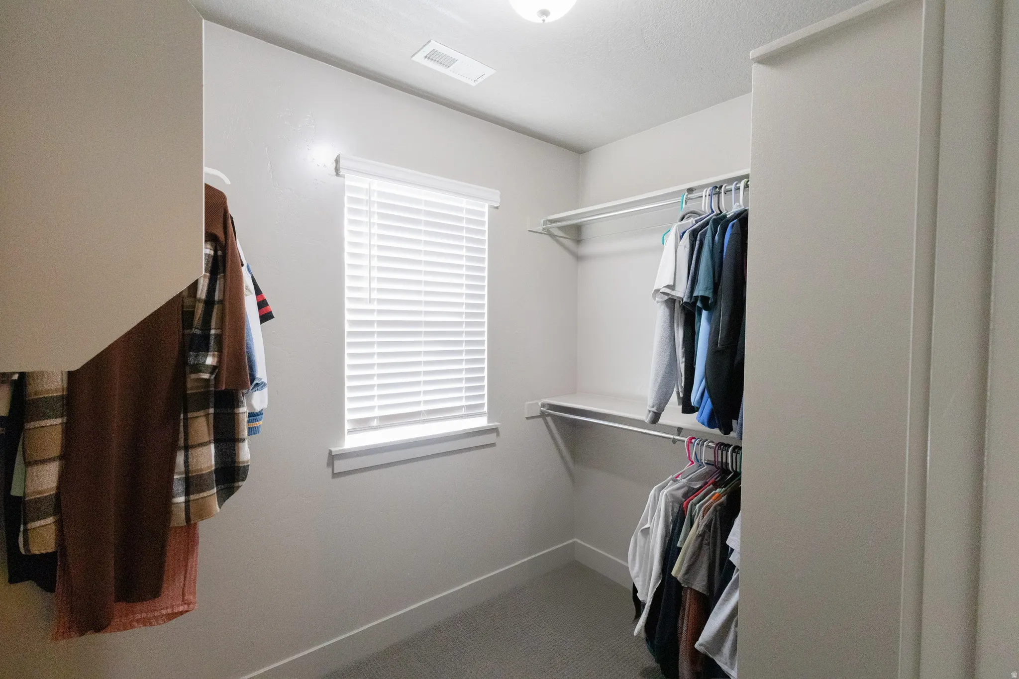 Walk in closet with carpet floors