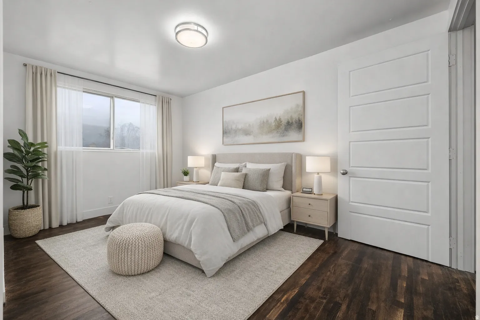Bedroom with dark wood-type flooring