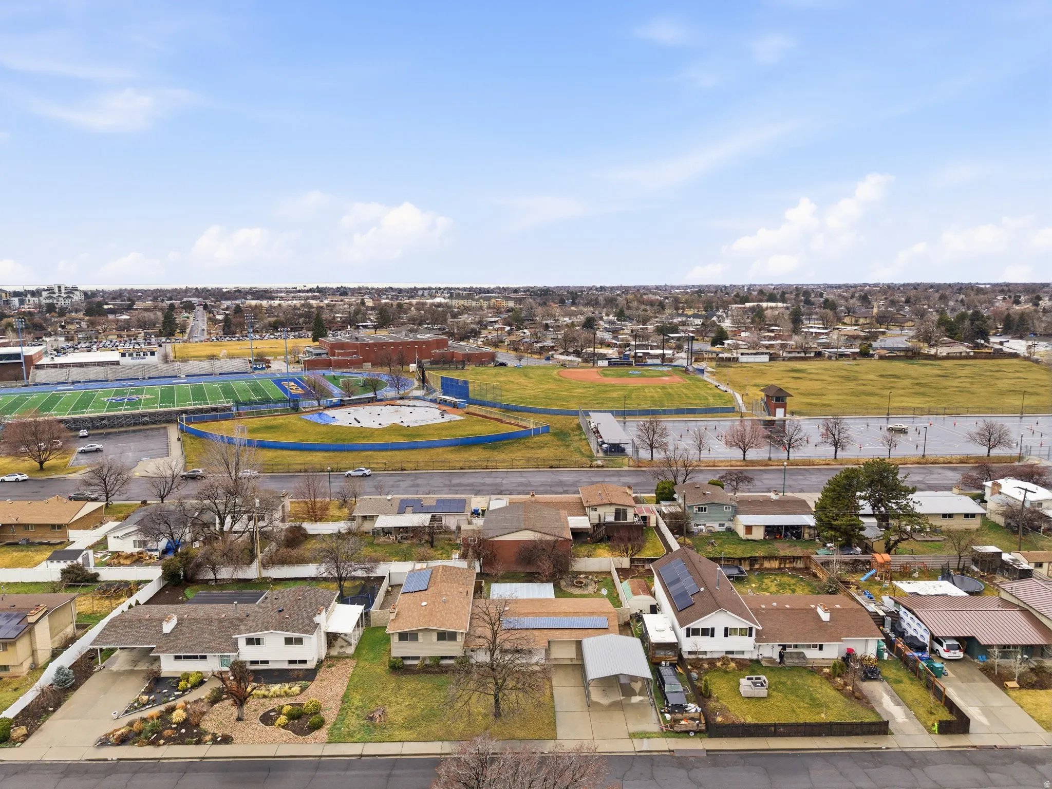 Aerial perspective of suburban area